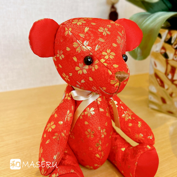 金襴テディベア ＊桜ベア(赤)＊ 日本伝統生地「金襴」の豪華絢爛