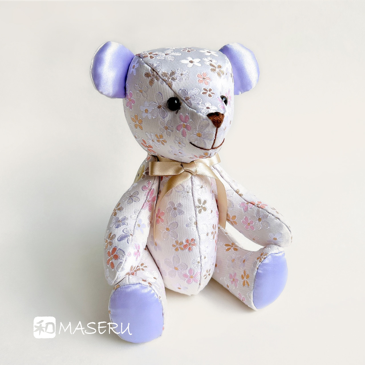 金襴テディベア　＊優しい小花のパステルベア＊　日本伝統生地「金襴」の豪華絢爛  和風ベア ⭐︎無料ギフトラッピング⭐︎
