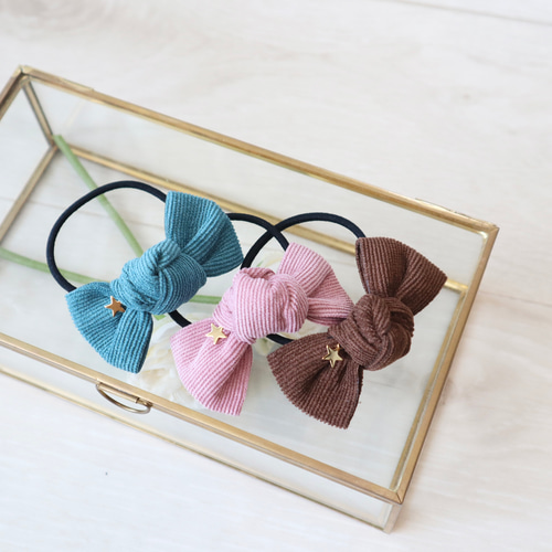 ヘアゴム　ベビーヘアクリップ　シンプルコーデュロイリボン１〜５ nenesdeco_152523551
