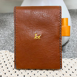 手縫いの2つ折り財布 ネイビー 右開き キツネ その他ミニ財布