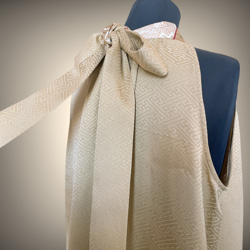 着物 リメイク ホルターネック ロングワンピース レトロ 西陣織 袋帯から ホルターネック ロングワンピース 黒系