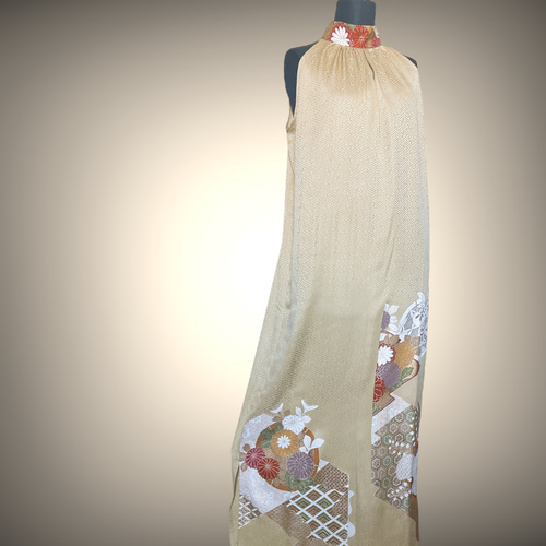 正絹 優美なホルターネックワンピース 着物リメイク フォーマル