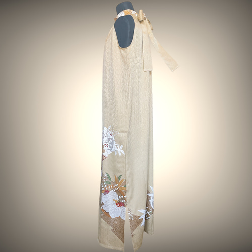 正絹 優美なホルターネックワンピース 着物リメイク フォーマル 和装