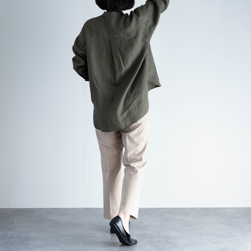 サンプルSALE ！上質リネンのシャツ【カーキ】キレイめ＆カジュアルの