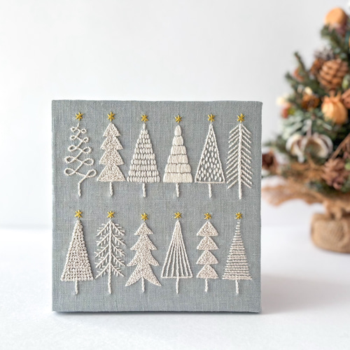 ホワイトツリー 刺繍ファブリックパネル 15cm /クリスマス 木の
