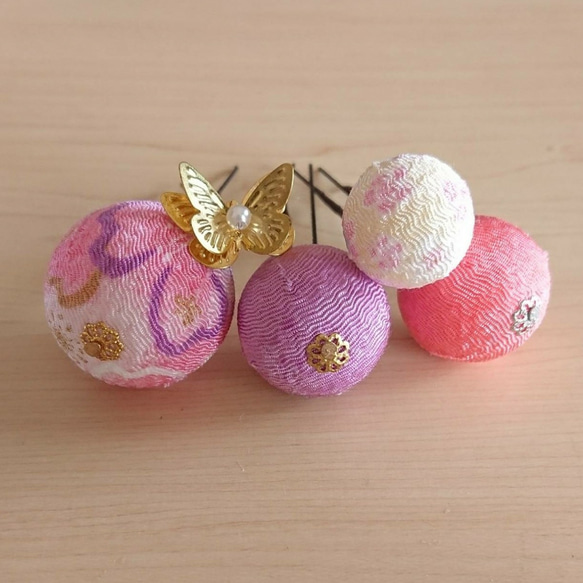 《再販》つまみ細工   ♡まんまる和玉とふっくらお花の髪飾り　七五三・十三詣り・ひな祭り・浴衣・ウェディング 8枚目の画像