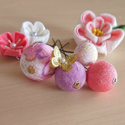《再販》つまみ細工   ♡まんまる和玉とふっくらお花の髪飾り　七五三・十三詣り・ひな祭り・浴衣・ウェディング 11枚目の画像
