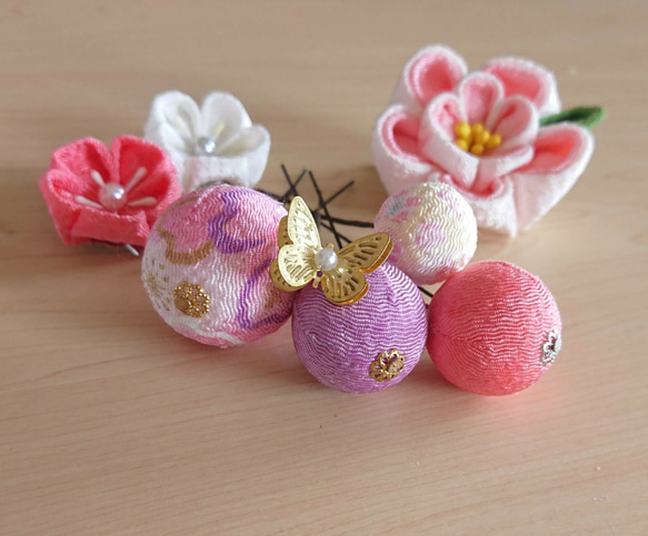 《再販》つまみ細工   ♡まんまる和玉とふっくらお花の髪飾り　七五三・十三詣り・ひな祭り・浴衣・ウェディング 11枚目の画像