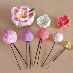 《再販》つまみ細工   ♡まんまる和玉とふっくらお花の髪飾り　七五三・十三詣り・ひな祭り・浴衣・ウェディング 4枚目の画像