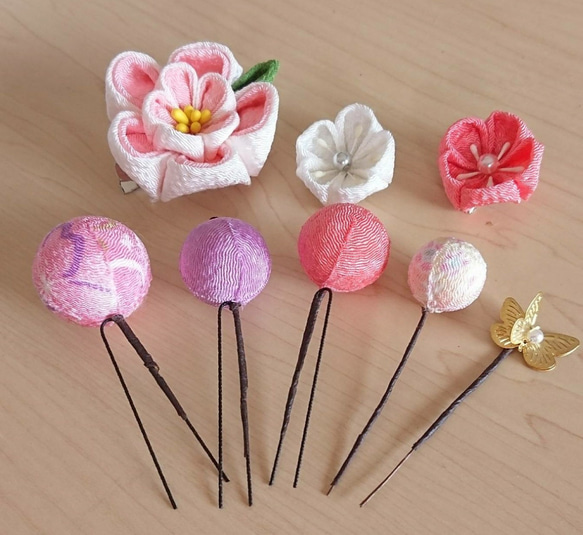 《再販》つまみ細工   ♡まんまる和玉とふっくらお花の髪飾り　七五三・十三詣り・ひな祭り・浴衣・ウェディング 4枚目の画像