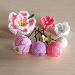 《再販》つまみ細工   ♡まんまる和玉とふっくらお花の髪飾り　七五三・十三詣り・ひな祭り・浴衣・ウェディング 2枚目の画像