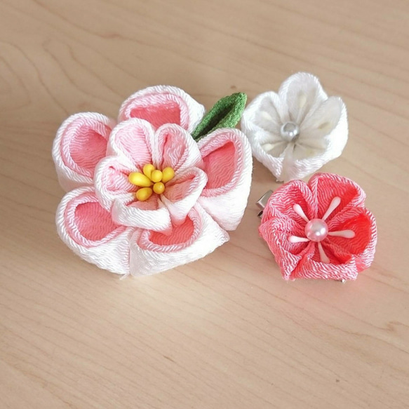 《再販》つまみ細工   ♡まんまる和玉とふっくらお花の髪飾り　七五三・十三詣り・ひな祭り・浴衣・ウェディング 7枚目の画像