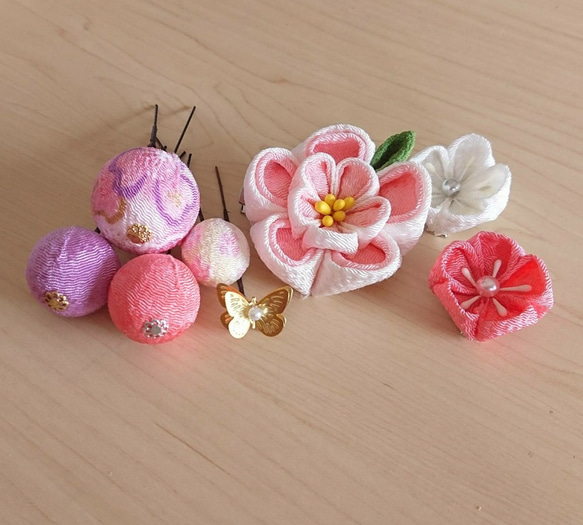 《再販》つまみ細工   ♡まんまる和玉とふっくらお花の髪飾り　七五三・十三詣り・ひな祭り・浴衣・ウェディング 12枚目の画像