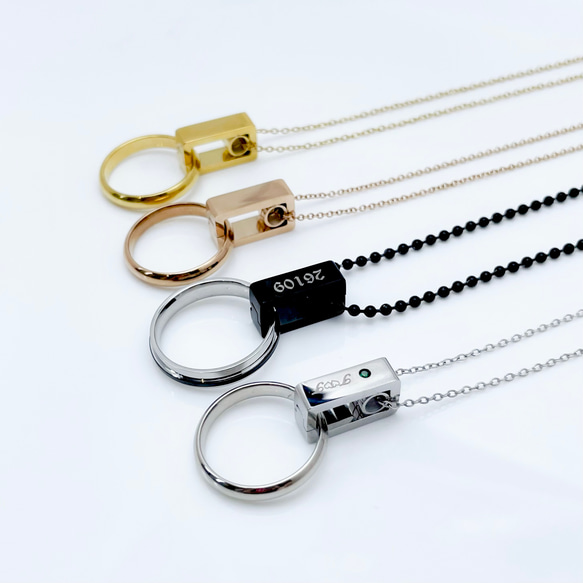 期間限定 単品『 大切な指輪をネックレスにできる 』 サージカルステンレス リングホルダー 刻印 誕生石 アクセサリー 3枚目の画像