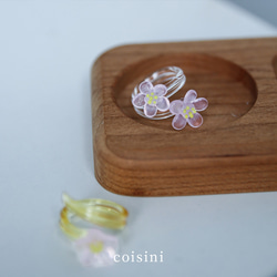 クリア桃の花リング ガラス指輪 ピーチフラワーリング オープン式