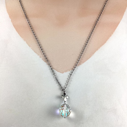 スワロフスキーロングネックレス　パールとクリスタルミラーボール スワロフスキーロングネックレスパールとクリスタルミラーボール