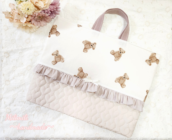 レッスンバッグ くまさん柄 キルティング 通園バック ハンドメイド