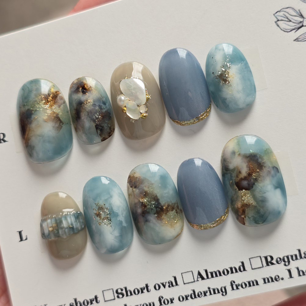 ネイルチップ 花 ニュアンス ちゅるん うるうる フルオーダー オーダーネイル サイズオーダー♡ニュアンスホログラム×フリルネイルチップ