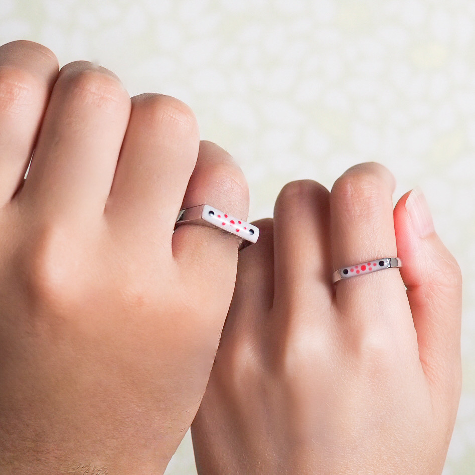 ペアリング・麻雀手積み点棒のうる艶リングセット(金・銀)