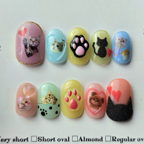3dネイルパーツ うるうるネイル ねこ ネイルパーツ 猫好きネイル パステル×カラフル うるうるネイル ぷっくり