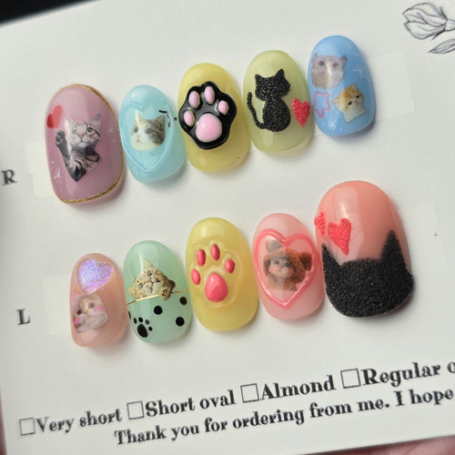 猫好きネイル パステル×カラフル うるうるネイル ぷっくり