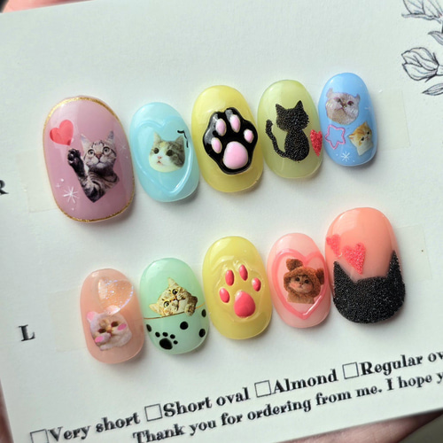 3dネイルパーツ うるうるネイル ねこ ネイルパーツ 猫好きネイル パステル×カラフル うるうるネイル ぷっくり
