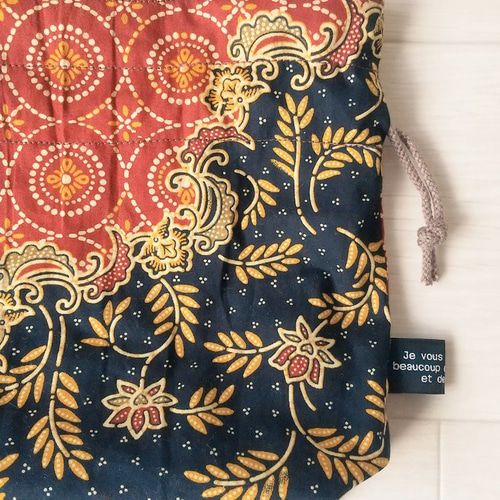 インドネシア】バティックの巾着ポーチ(M)① 巾着袋 nanana 通販