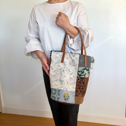 一点物 送料無料 ミナペルホネン バケツ型トートバッグ ハンドメイド