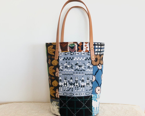 ハンドメイド・ミナペルホネン・パッチのバケツトート 一点物 送料無料 ミナペルホネン バケツ型トートバッグ ハンドメイド