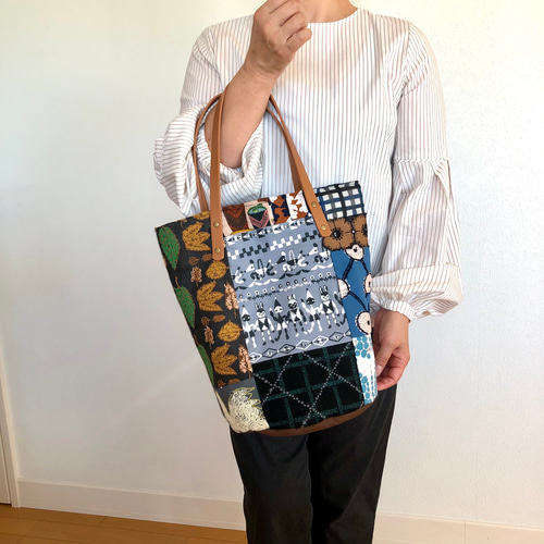 一点物 送料無料 ミナペルホネン バケツ型トートバッグ ハンドメイド