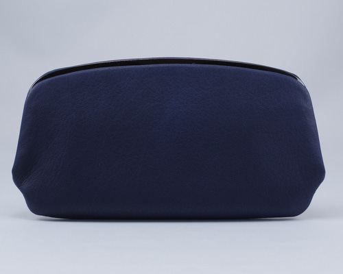 手触りが心地よい-鹿革天溝がま口長財布#ネイビー 長財布 MAKERS-KP