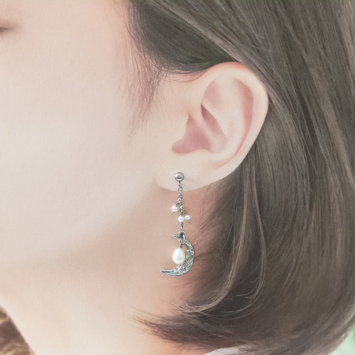 淡水パール3連／ｼﾞﾙｺﾆｱ×淡水パール2連 ピアス/イヤリング