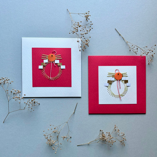 紙刺繍のしめ縄飾り × 天然木のフレームセット／ お正月 飾り