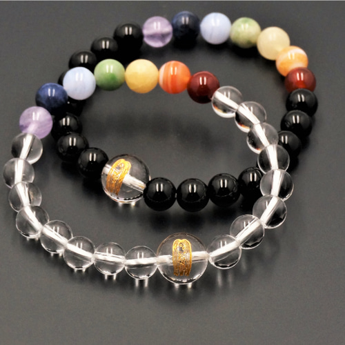 腕輪 天然石 ブレスレット ギフト 念珠 京都 8mm アマビエ彫刻 七色石