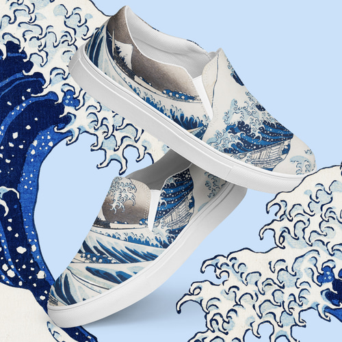 葛飾北斎】～富嶽三十六景 神奈川沖浪裏～ 絵画スリッポンシューズ