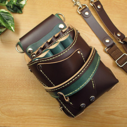 本革 ハンドメイド 8丁差し シザーケース (ブラウン×うす茶色) SCA