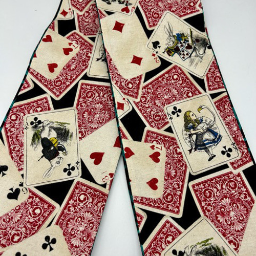 目玉商品】4059木綿半幅帯 不思議の国のアリス トランプ柄（ブラック