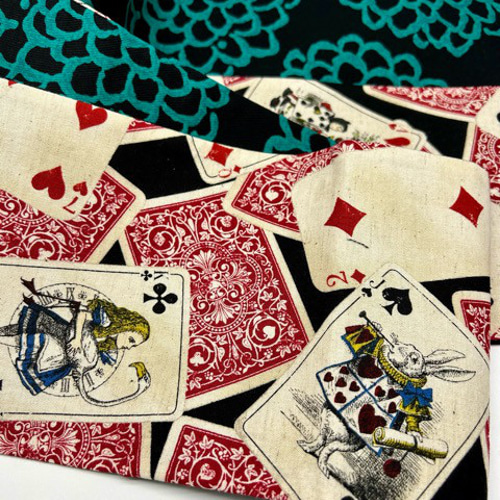 目玉商品】4059木綿半幅帯 不思議の国のアリス トランプ柄（ブラック