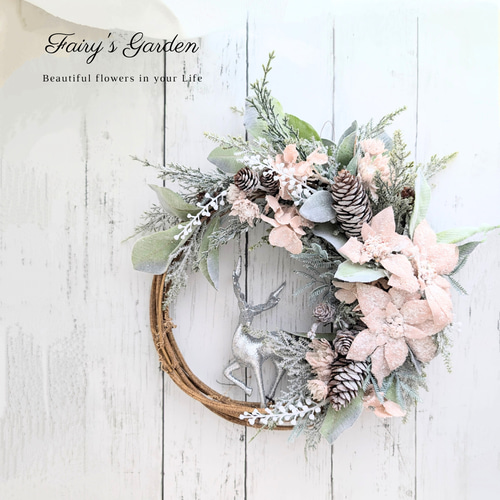 早割クリスマス2025】毎年飾れるポインセチアのクリスマスリース38cm