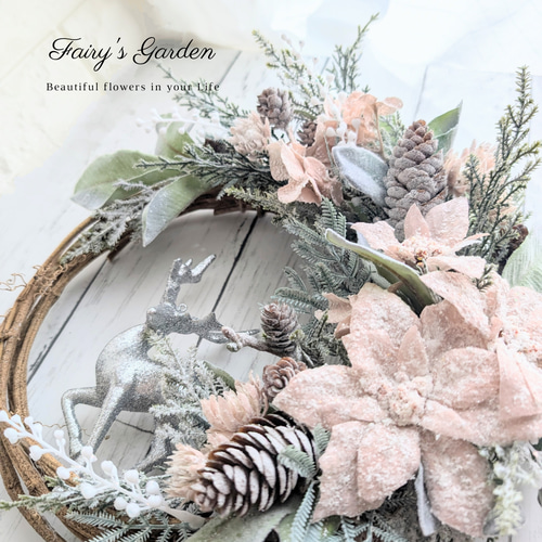 早割クリスマス2025】毎年飾れるポインセチアのクリスマスリース38cm