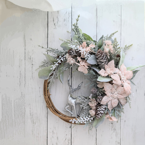 早割クリスマス2025】毎年飾れるポインセチアのクリスマスリース38cm