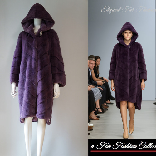 エレガントで洗練された雰囲気☆優雅なフード付モーブミンクコート