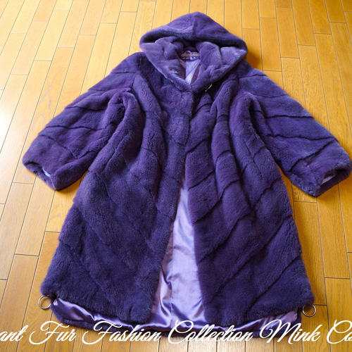 エレガントで洗練された雰囲気☆優雅なフード付モーブミンクコート