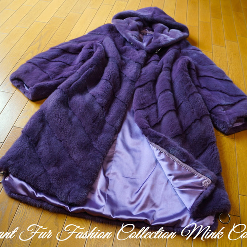 エレガントで洗練された雰囲気☆優雅なフード付モーブミンクコート