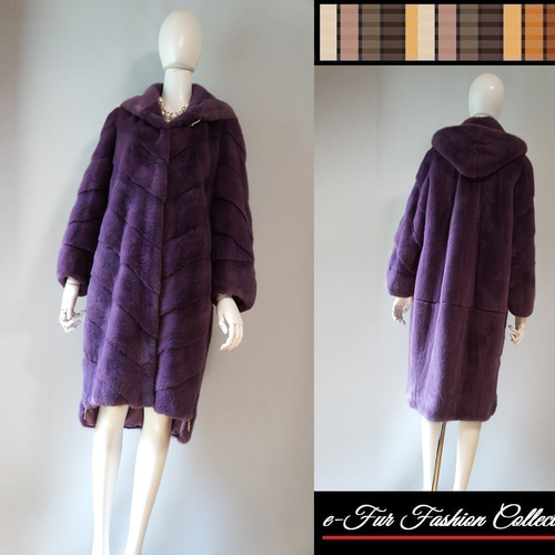 エレガントで洗練された雰囲気☆優雅なフード付モーブミンクコート