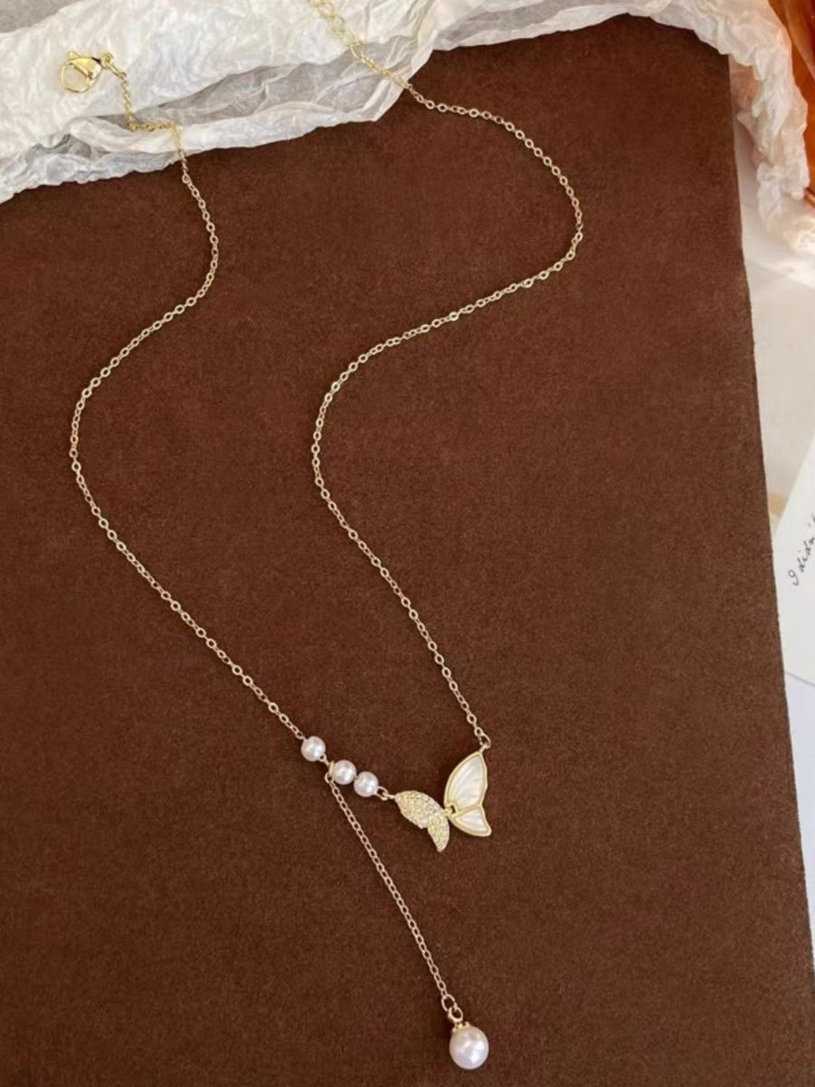 天然ダイヤモンド付き真珠ネックレスk18