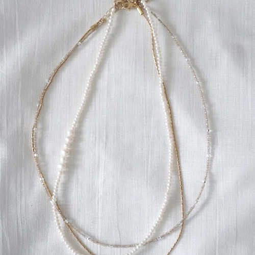 重ね付けでおしゃれ見え】淡水ベビーパール×ゴールド2連ネックレス