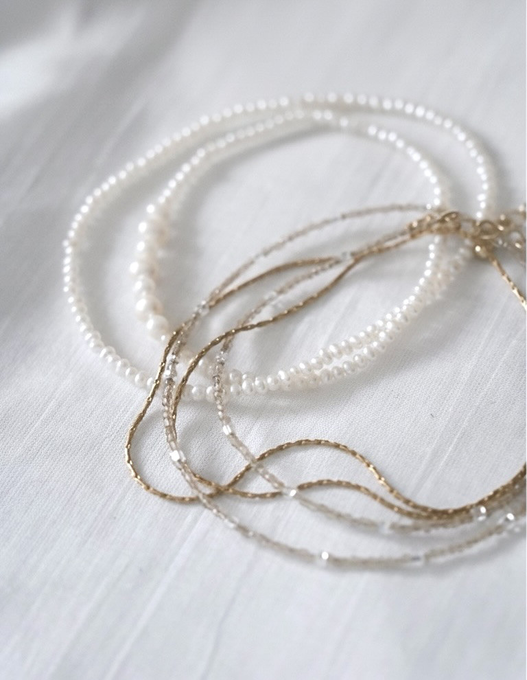 【重ね付けでおしゃれ見え】淡水ベビーパール×ゴールド２連ネックレスセットーGrace Layerー
