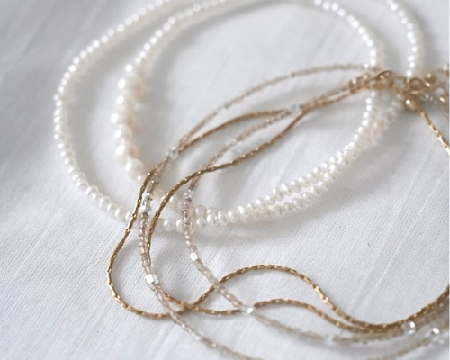 重ね付けでおしゃれ見え】淡水ベビーパール×ゴールド2連ネックレス