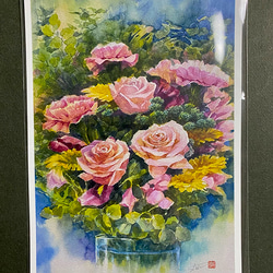 水彩アート「夏野菜　Ⅱ」1点物、手描き、真筆。 水彩アート「夏野菜 涼」手描き原画、1点物。送料無料
